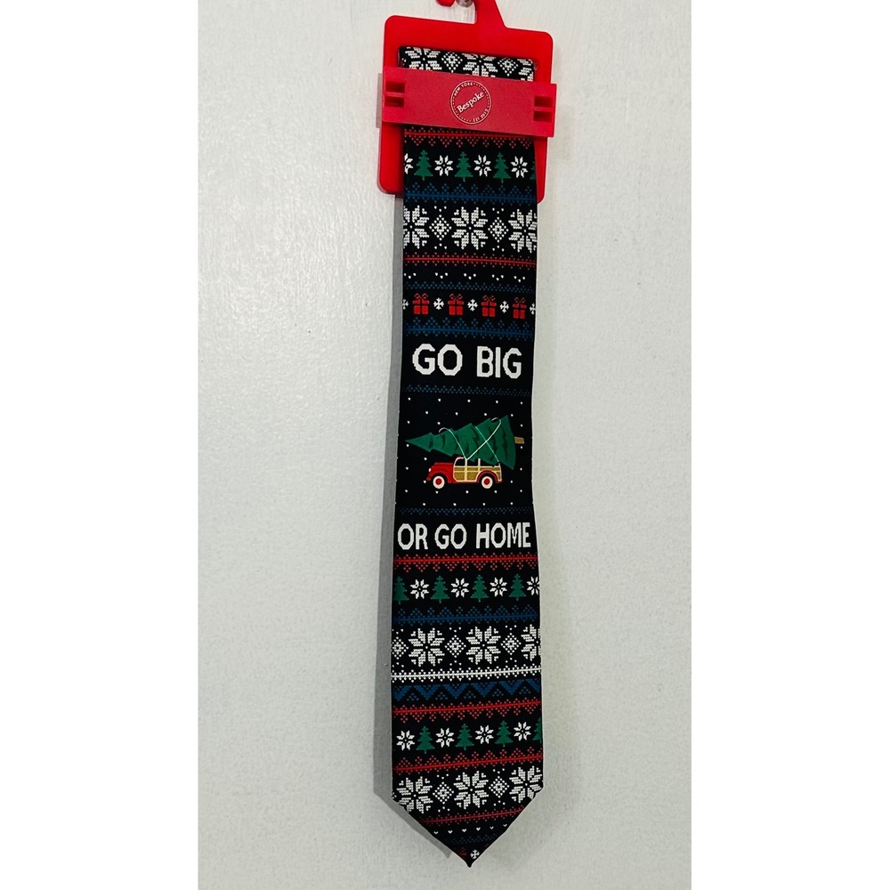 Men's Christmas Necktie Go Big or Go Home Tree Holiday Ugly Sweater NWT Novelty